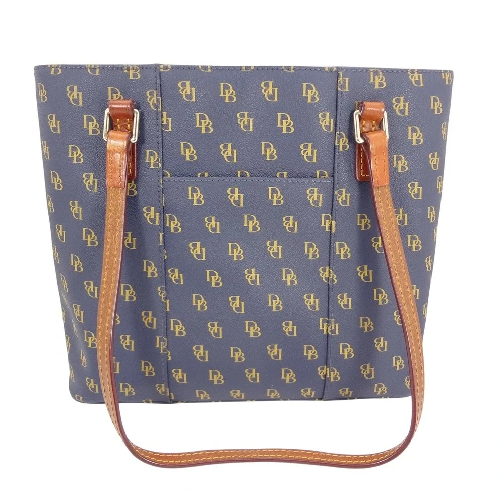Dooney & Bourke Gretta Small Leisure Shopper‎ Tote Navy Monogram Leather Trim
